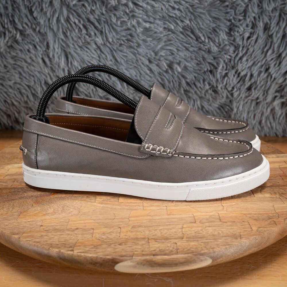 Mens 7 Womens 8.5 - Vince Camuto Shoes Graldo Penny Loafers Grey Leather Casual